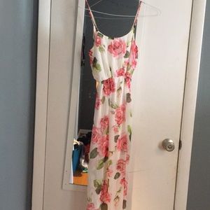 white lush maxi dress with pink roses